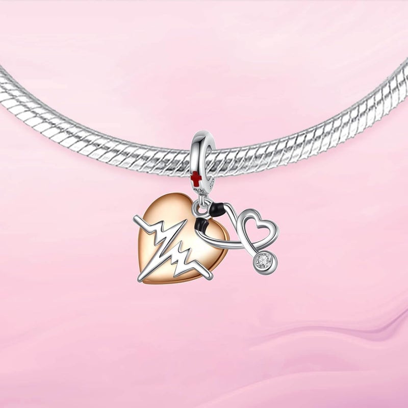 VALGACLS 925 Sterling Silver Family Love Mom Mouse Heart Charms for Bracelets Necklace Valentine's Day Mother's Day Jewelry Charm for Women - Image 2